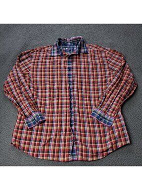 International Report Button Shirt Mens 2XL XXL Long Sleeve Plaid Multicolor y2k